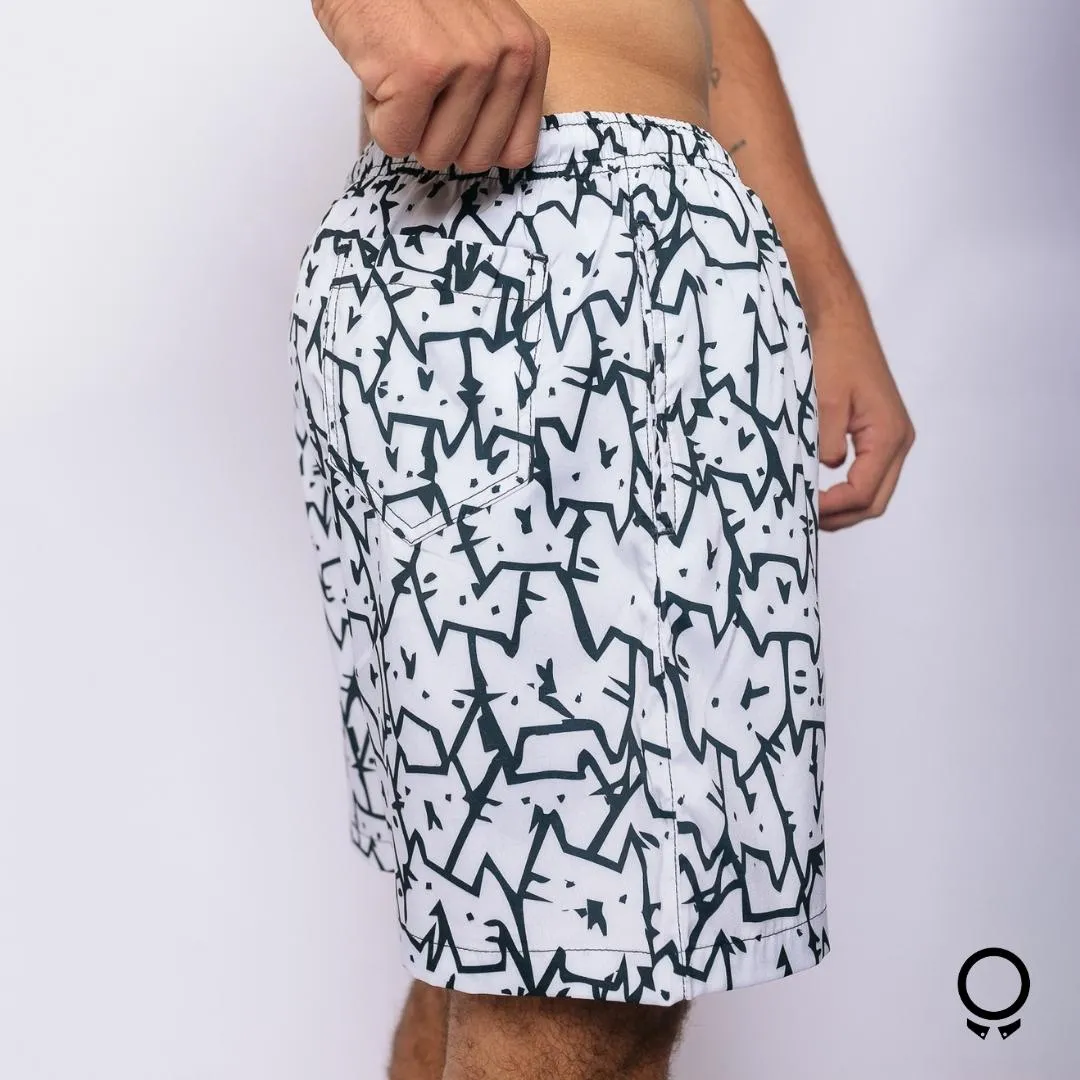 SHORT LIBERATO BASICS BLANCO GATITOS NEGRO