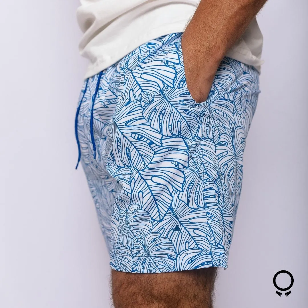 SHORT DE BAÑO LIBERATO BASICS AZUL HOJAS