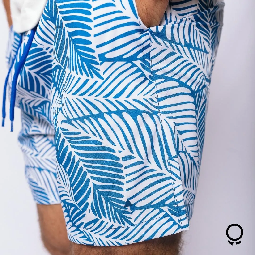 SHORT DE BAÑO LIBERATO BASICS HOJAS BLANCAS Y AZULES