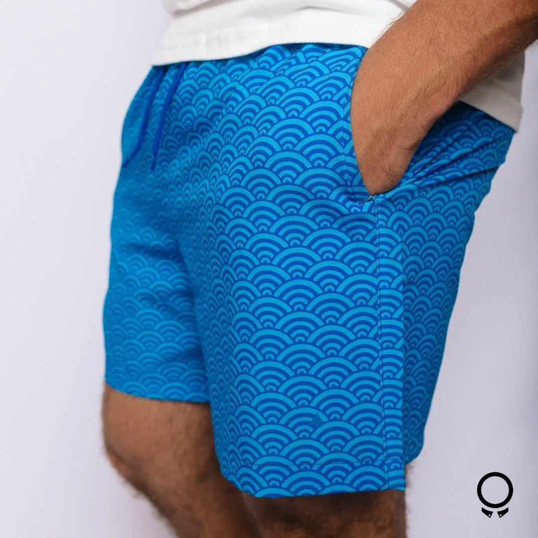 SHORT DE BAÑO  LIBERATO BASICS SEMI CIRCULOS AZUL CON CELESTE