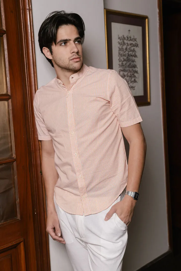 CAMISA LIBERATO BASICS MAO MANGAS CORTAS RAYITAS NARANJA