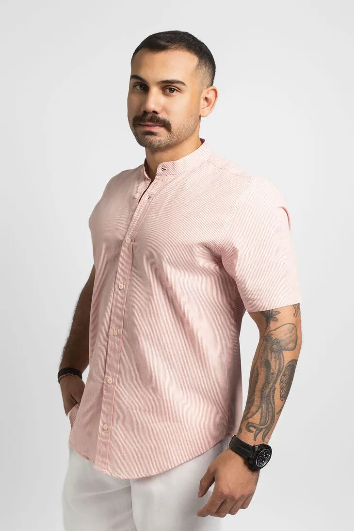 CAMISA LIBERATO BASICS MAO MANGAS CORTAS RAYITAS NARANJA