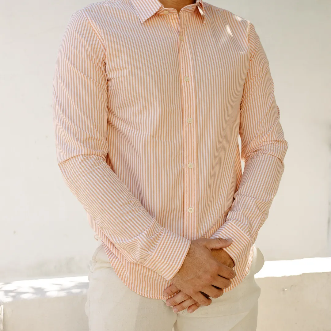 CAMISA LIBERATO BASICS MANGAS LARGAS BLANCA RAYAS NARANJAS