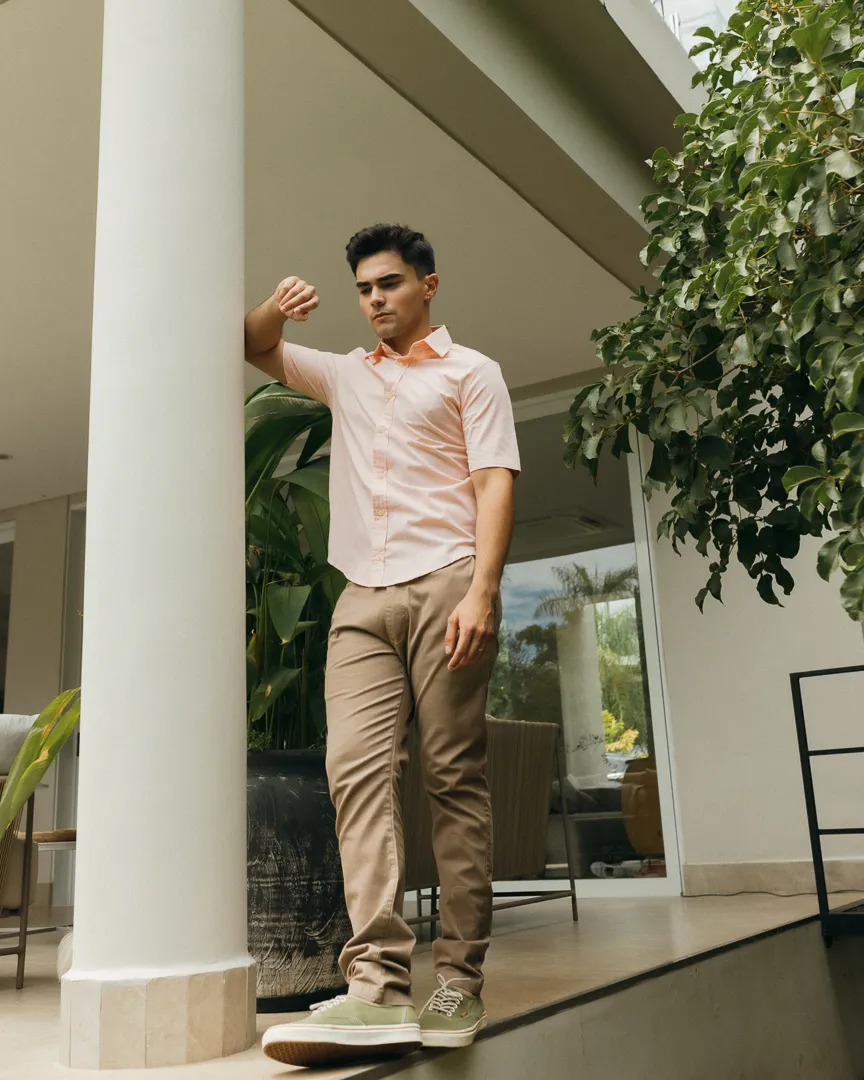 CAMISA LIBERATO BASICS MANGAS CORTAS RAYAS NARANJAS