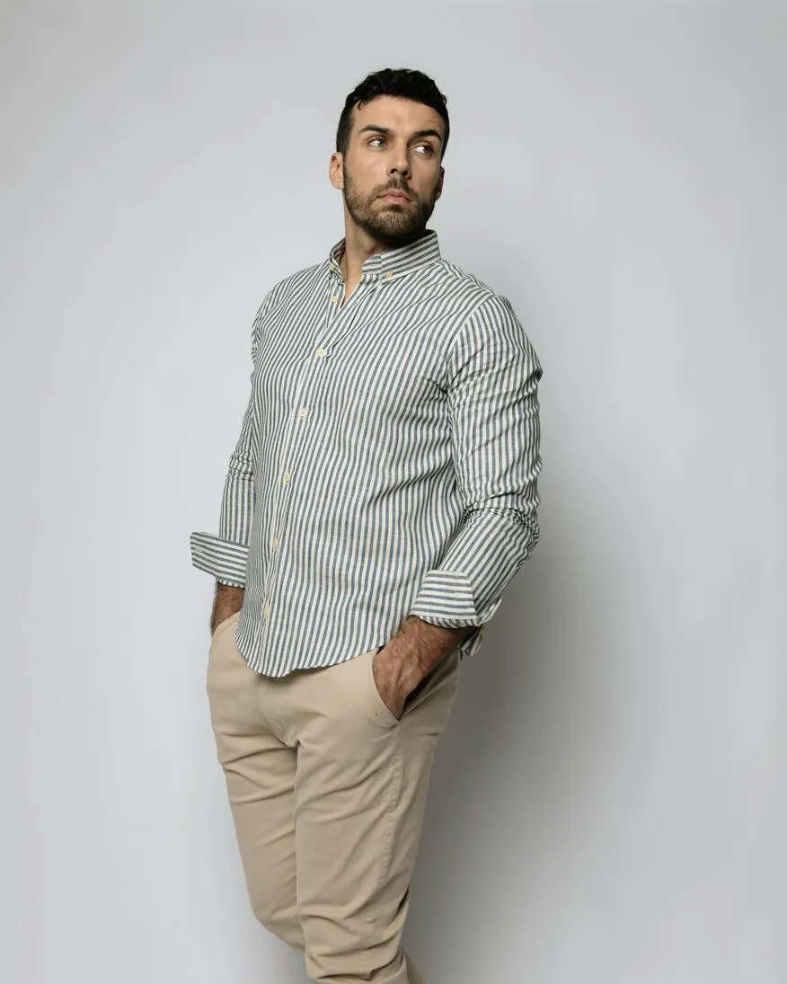 CAMISA LIBERATO MANGAS LARGAS RAYADA DE LINO CELESTE