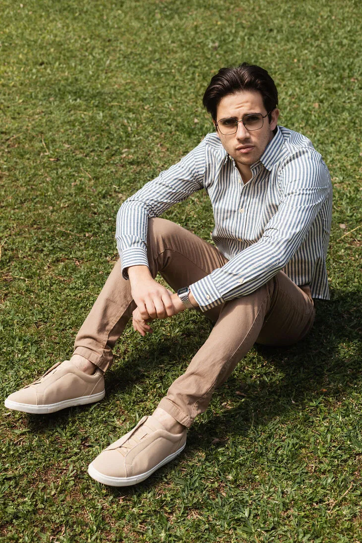 CAMISA LIBERATO MANGAS LARGAS RAYADA DE LINO CELESTE