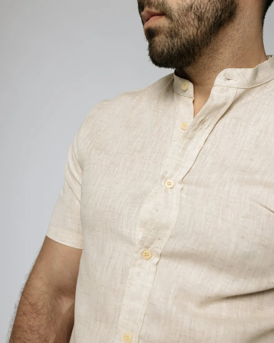 CAMISA LIBERATO MAO MANGAS CORTAS DE LINO BEIGE