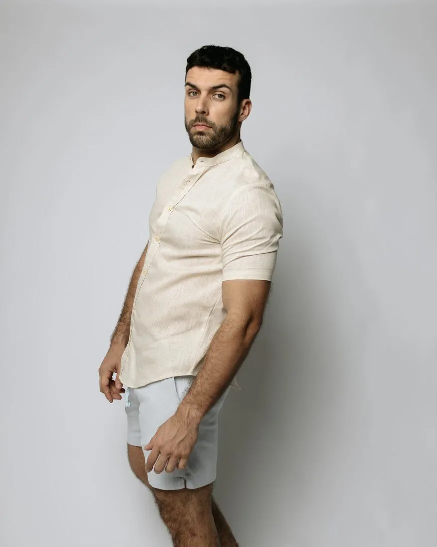 CAMISA LIBERATO MAO MANGAS CORTAS DE LINO BEIGE