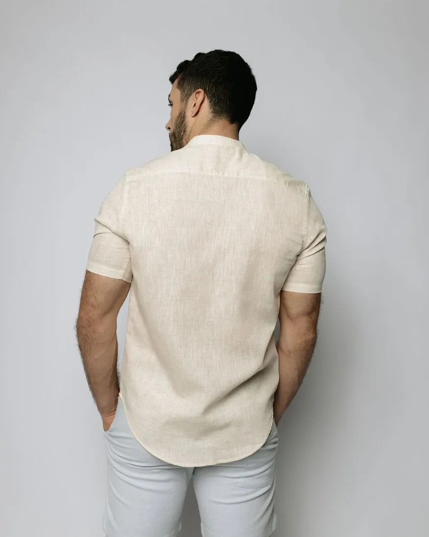 CAMISA LIBERATO MAO MANGAS CORTAS DE LINO BEIGE