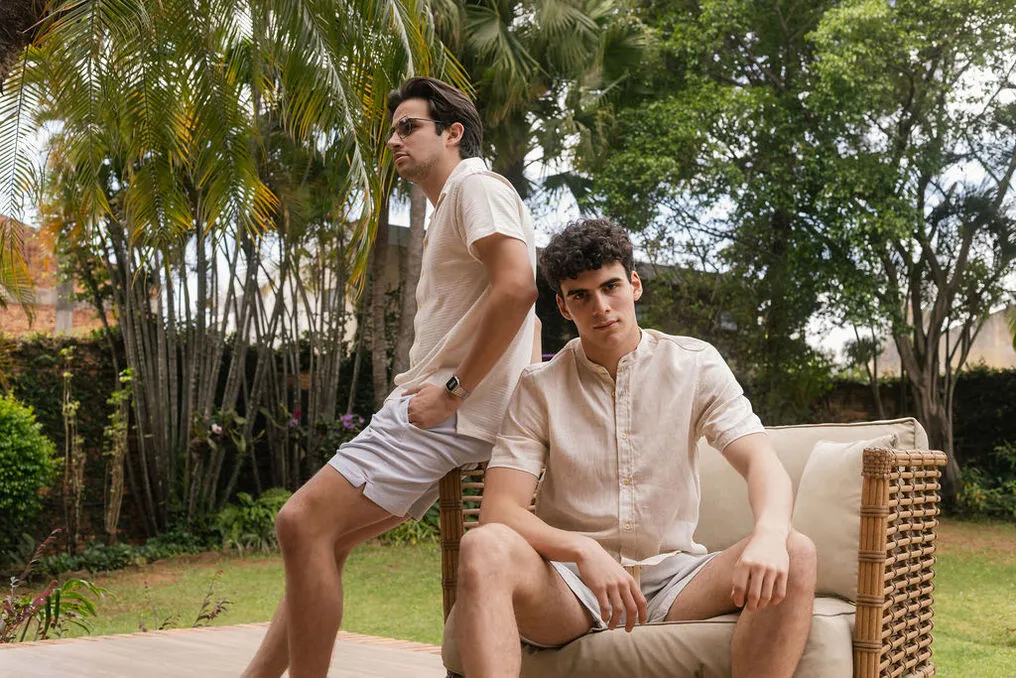 CAMISA LIBERATO MAO MANGAS CORTAS DE LINO BEIGE