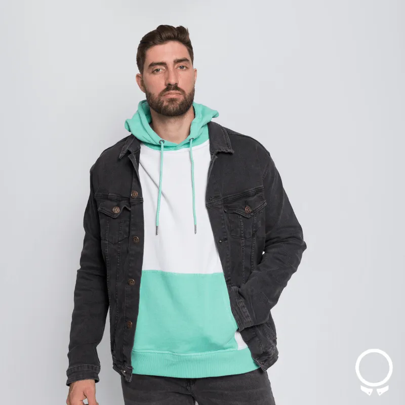 HOODIE N+ BOARD CON RECORTES BLANCO CON VERDE