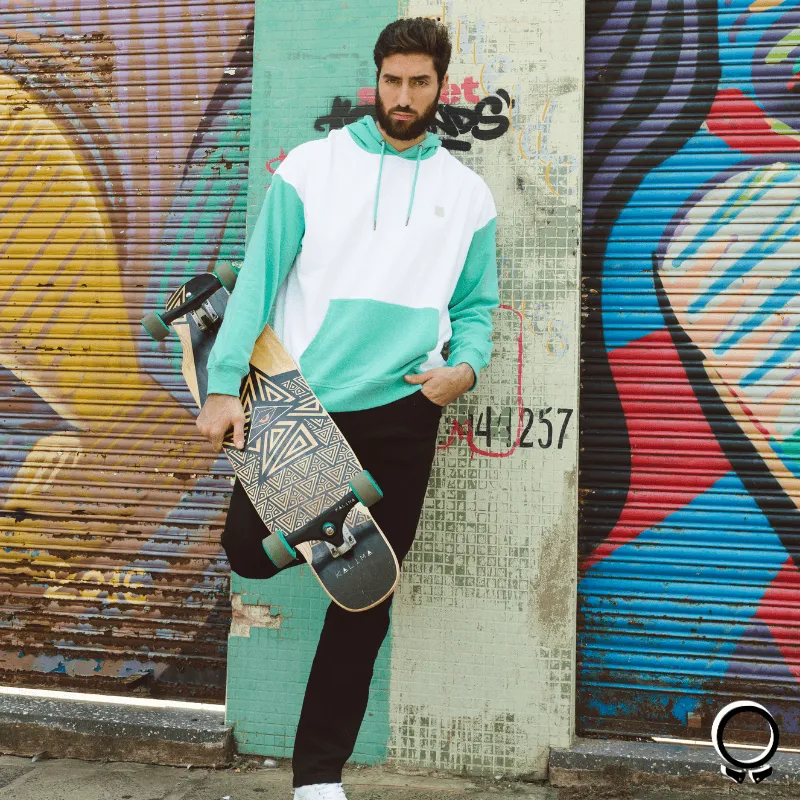 HOODIE N+ BOARD CON RECORTES BLANCO CON VERDE