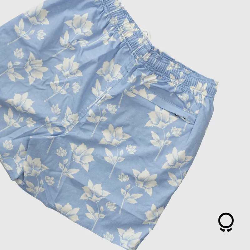 SHORT DE BAÑO N+ KENNY CELESTE FLORES BLANCAS