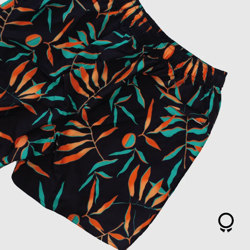 SHORT DE BAÑO N+ RICK NEGRO CON VERDE Y NARANJA