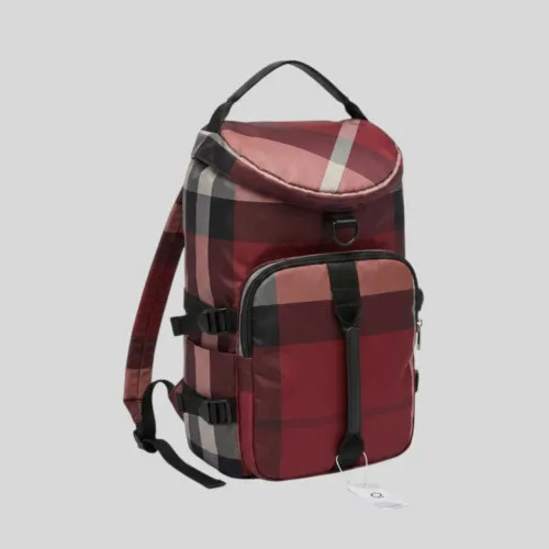 MOCHILA CUADROS BORDO Y BEIGE