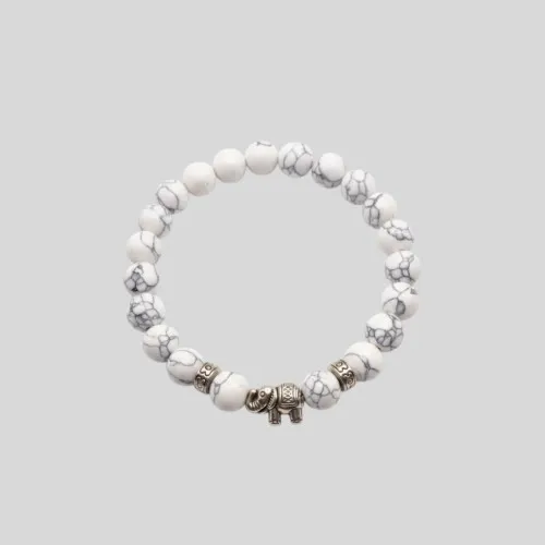 PULSERA LIBERATO DE PIEDRA BLANCA CEBRA ELEFANTE