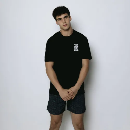 SHORT DE BAÑO LIBERATO NEGRO HOJAS GEOMETRICAS