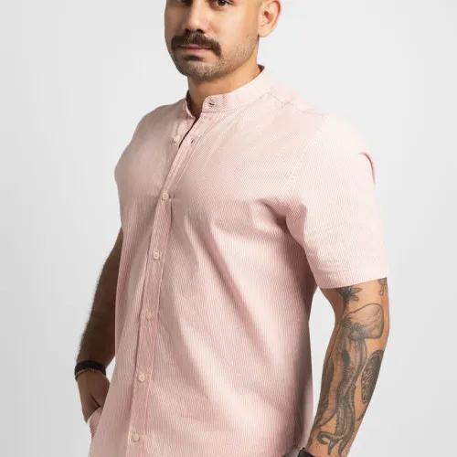 CAMISA LIBERATO BASICS MAO MANGAS CORTAS RAYITAS NARANJA