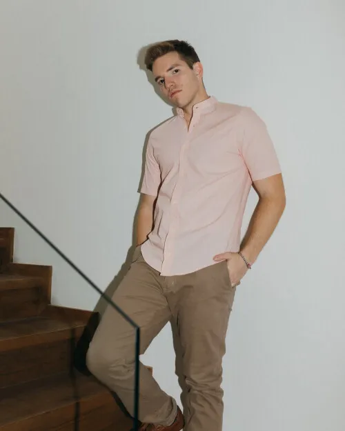 CAMISA LIBERATO BASICS MAO MANGAS CORTAS RAYAS NARANJAS